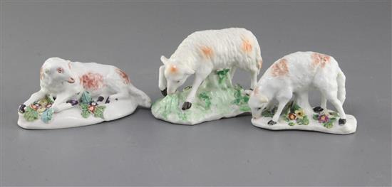 Three Derby figures of ewes, c. 1760-5, Some faults